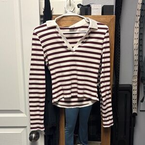 No Boundaries Maroon and White Striped Long Sleeve Top